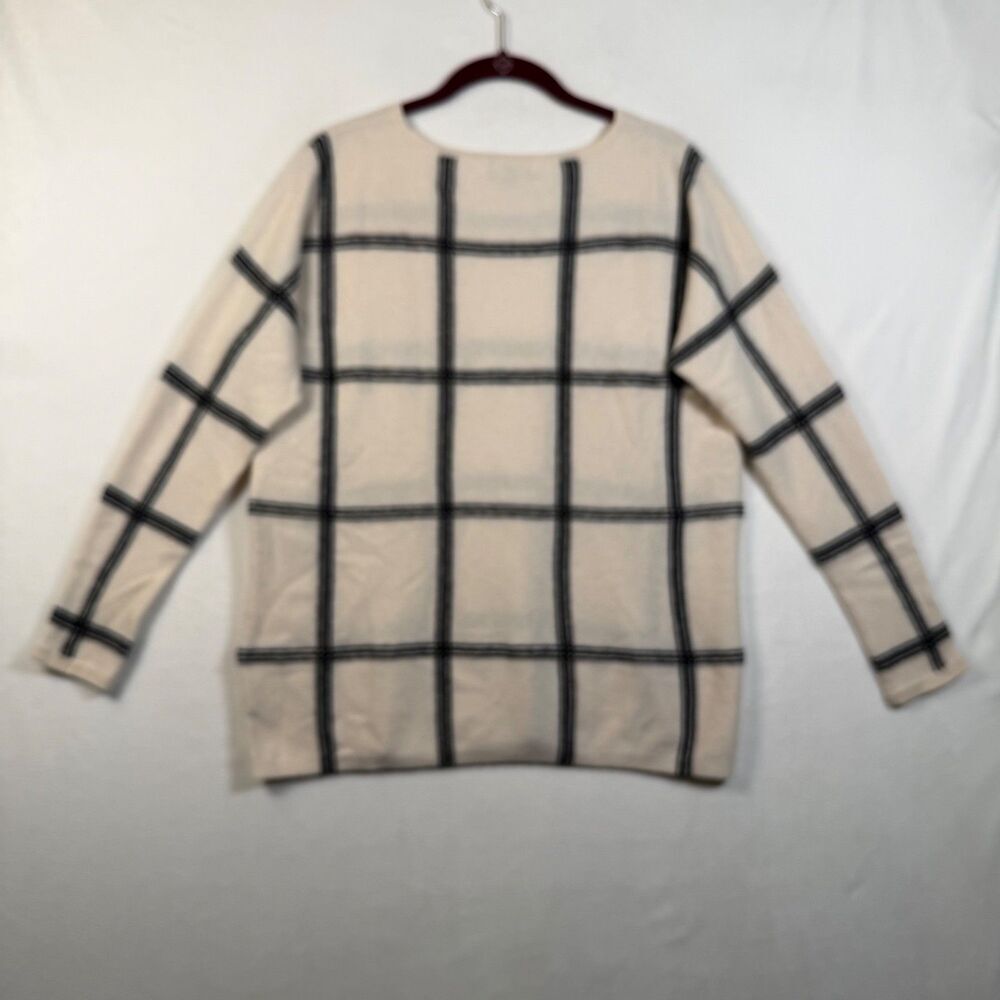 Charter Club 100% Cashmere Sweater Womens M Cream Black Windowpane Plaid Knit - Picture 2 of 9